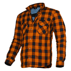 Exo Protective Motorcycle Flannel Shirt Orange/Black – Kevlar® Lined Riding Shirt with CE Armor Pockets