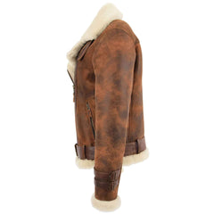 Women's Vintage Brown Sheepskin Aviator Jacket – Lena Cross Zip Pilot Style