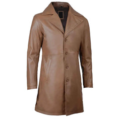 Regals Leather Men's 3/4 Length Brown Genuine Leather Car Coat