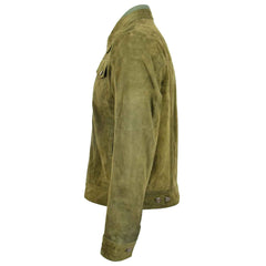 Men’s Real Suede Trucker Harrington Jacket – Daryl Green Goat Suede Classic