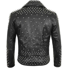 Mens Brando Studded Jacket Black Motorcycle Rock Punk Spiked Brando Biker Genuine Leather Jacket