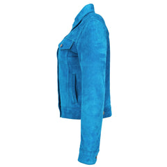 Women's Teal Blue Suede Trucker Jacket – Alma Soft Genuine Suede Vintage Style