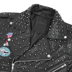 Men’s Brando Studded Leather Biker Jacket – Black Genuine Leather Punk Rock Motorcycle Jacket