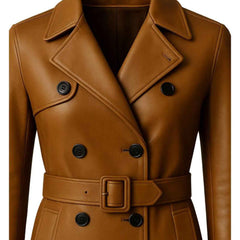 Women’s Genuine Leather Trench Coat – Handmade Long Belted Overcoat, Luxury Classic Outerwear