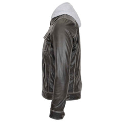 Men’s Leather Work Jacket Cypher Grey with Removable Hoodie | Regals Leather