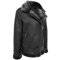 Women's Sheepskin Aviator Pilot Jacket – Lena Black Cross Zip Leather Jacket