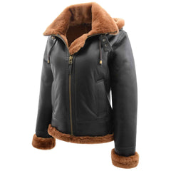 Women's Genuine Sheepskin B3 Pilot Jacket – Naomi Brown with Detachable Hood
