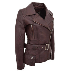Celia Brown Women’s Leather Motorcycle Jacket – Classic Hip Length Design