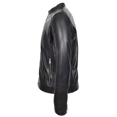 Comfortable Men's Real Leather Casual Biker Style Jacket Rowan Black