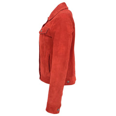 Women's Red Suede Trucker Jacket – Alma Soft Genuine Suede Vintage Style