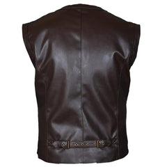 Men's Leather Motorcycle Vest - Brown Sleeveless V-Neck Biker Leather Waistcoats for Men