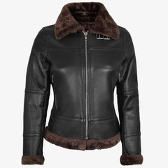 Genuine Leather Shearling Bomber Jacket Women | RAF B3 Aviator Flying Biker Style | Cozy Winter Coat