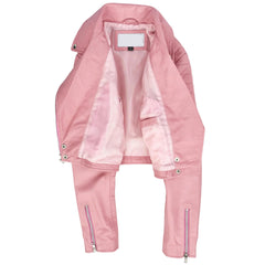 Women’s Cropped Leather Biker Jacket in Demi Baby Pink – Stylish Moto Fit