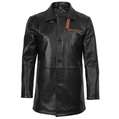 Regals Leather Vintage Glen Men's Black Genuine Leather Car Coat