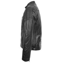 Comfortable Men's Leather Café Racer Biker Jacket Ron Black