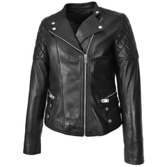 Women's Real Leather Biker Jacket Classic Cross Zip Style Molly Black