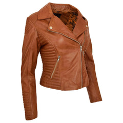Women’s Soft Lambskin Leather Moto Jacket – Anna Tan Cross Zip Design