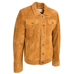 Men’s Real Suede Trucker Jacket – Lee Rider Style Timmy Tan Leather Jacket