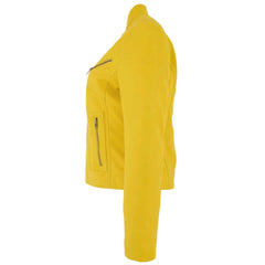 Women’s Yellow Leather Jacket – Becky Standing Collar Genuine Nappa Leather