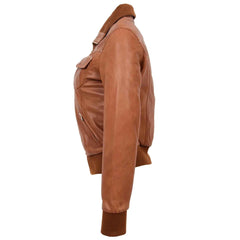 Women's Leather Classic Bomber Jacket – Motto Tan Genuine Leather Coat