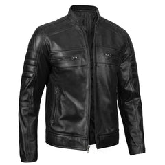 Austin Men's Cafe Racer Black Leather Jacket Regals Leather