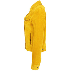 Stylish Women’s Yellow Suede Trucker Jacket – Alma Design