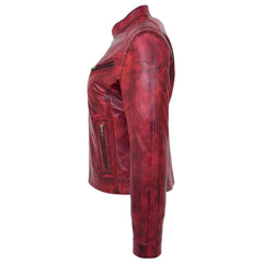 Women’s Burnt Red Leather Jacket – Becky Standing Collar Design