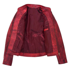Women’s Burnt Red Leather Jacket – Becky Standing Collar Design