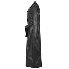 Women’s Full-Length Leather Coat – Gabbie Classic Black Genuine Leather Jacket