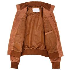 Women's Leather Classic Bomber Jacket – Motto Tan Genuine Leather Coat