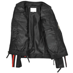 Women’s Black Leather Cafe Racer Biker Jacket – Motorcycle Style with Rosa Badges