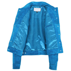 Women's Teal Blue Suede Trucker Jacket – Alma Soft Genuine Suede Vintage Style