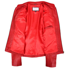 Women’s Real Leather Standing Collar Jacket – Becky Red Biker Style