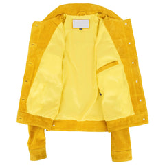 Stylish Women’s Yellow Suede Trucker Jacket – Alma Design