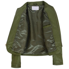Women’s Olive Green Leather Jacket – Joan Collarless Quilted Design in Soft Nappa