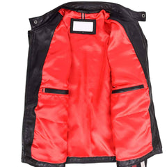 Men’s Black Leather Biker Jacket with Motorsport Logos – Bobby Racer Jacket