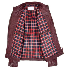 Men’s Burgundy Standing Collar Leather Jacket – Slim Fit Biker by Regals Leather