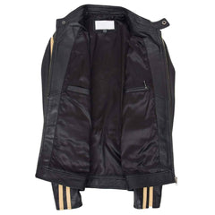 Clyde Black Men’s Leather Jacket – Classic Biker Style with Stripes