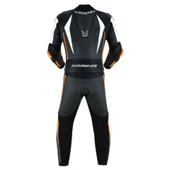 MZONE Imola Leather Bike Suit 2PC – High-Performance Professional Riding Suit in Black/White/Orange for Riders