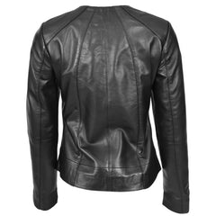 Women’s Real Leather Classic Jacket – Lottie Black Collarless Design