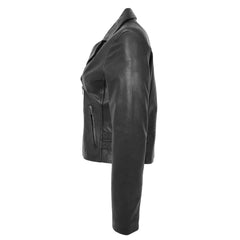 Women’s Black Leather Jacket – Jodie Soft Genuine Nappa with Cross Zip Design