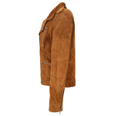 Women's Tan Suede Biker Jacket – Skylar Zip-Up Moto Style Leather Jacket