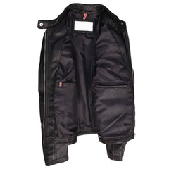 Women’s Black Leather Cafe Racer Jacket – Fitted Quilted Biker Style with Zip Closure