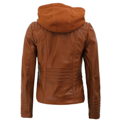 Women’s Hooded Brown Leather Bomber Jacket – Classic PU Faux Leather Moto Coat for All Seasons