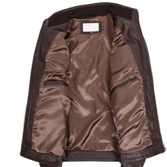 Men's Standing Collar Biker Leather Jacket Tony Brown Every Season Gift For Him