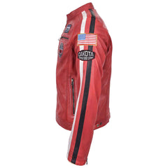 Vintage Men's Leather Biker Jacket Motorsport Logos Bobby Red