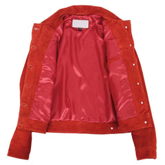 Women's Red Suede Trucker Jacket – Alma Soft Genuine Suede Vintage Style
