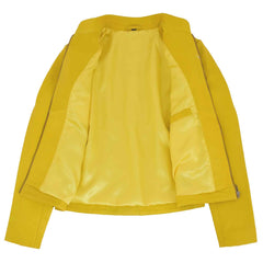 Women’s Yellow Leather Jacket – Becky Standing Collar Genuine Nappa Leather
