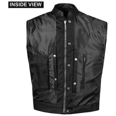 Men’s Motorcycle Vest – Premium Buffalo Leather, Multiple Pockets Club Style Biker Vest with Metal Zippers - All Seasons