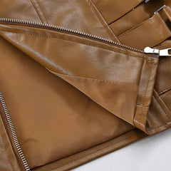 Mens Faux Leather Suit Vest Full Zipper Vintage Slim Fit Waistcoat Vest with Pockets Crewneck Motorcycle Vest Outfits Brown